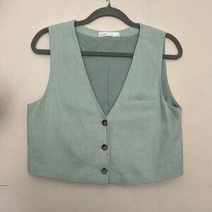 Oak + Fort Linen Blend Cropped Vest Top Size Medium